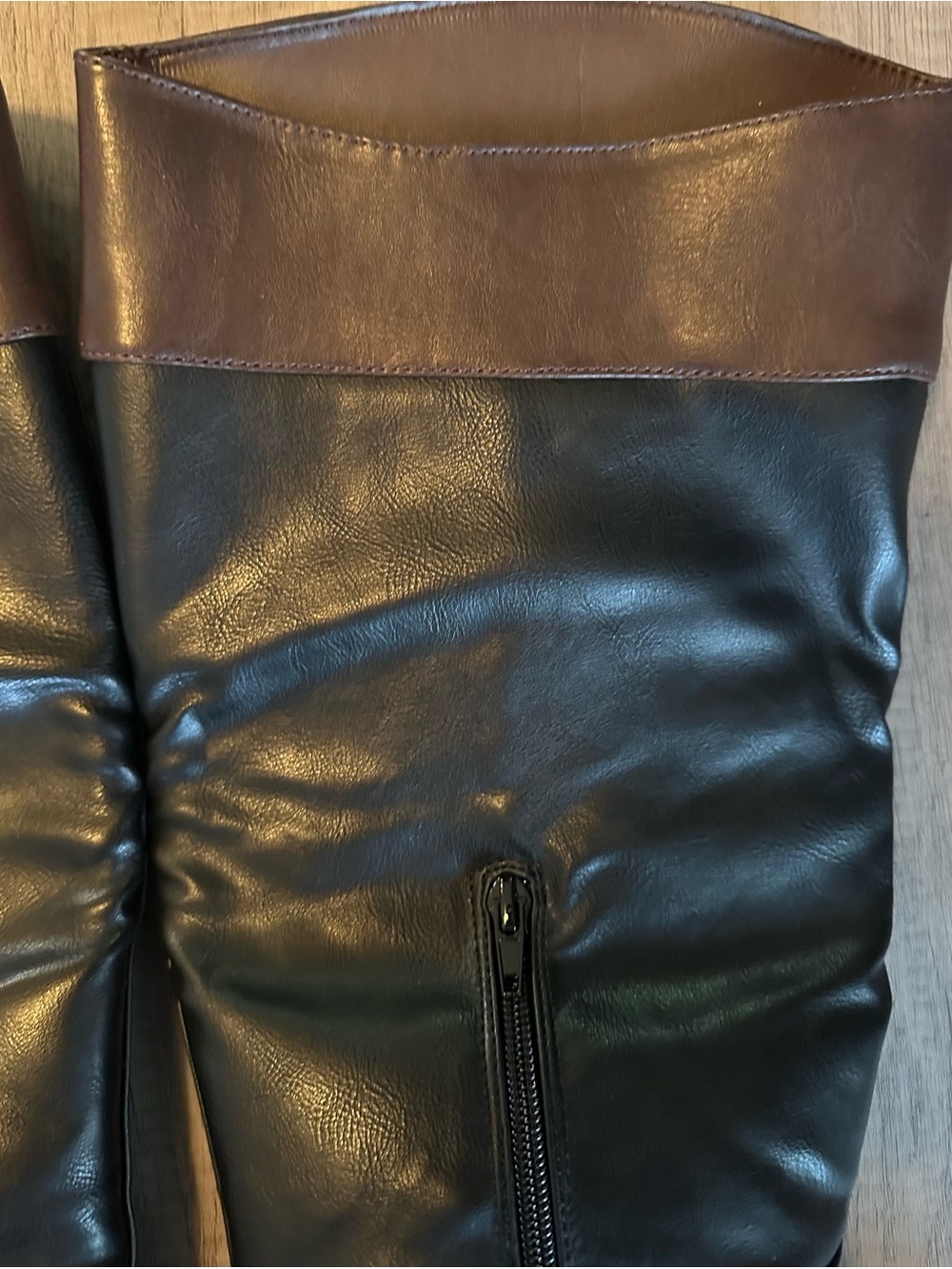 Shoe Dazzle Black Over-the-Knee Boots with Brown Cuff - Picture 5 of 7